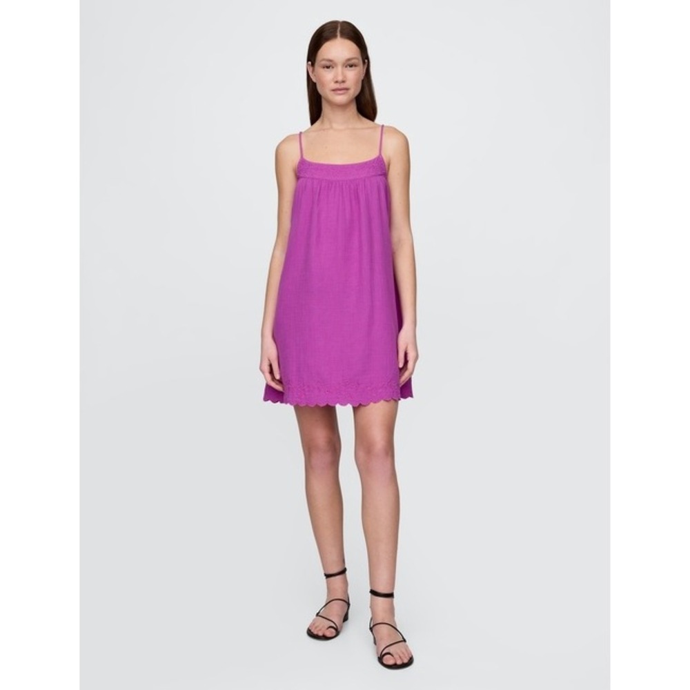Gap Swing Dress Size S Purple Cattelya Orchid Cotton Gauze Embroidered Boho